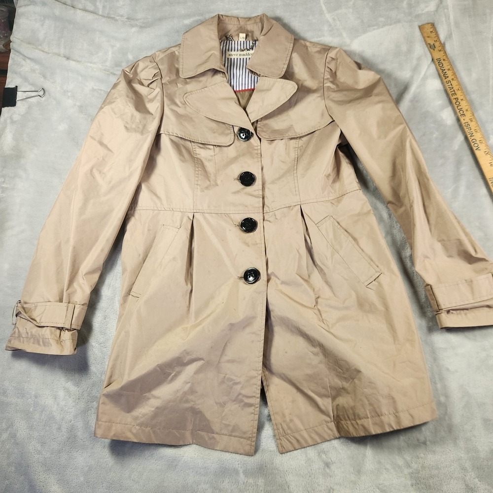 Steve Madden Women's‎ L Biege Trench Coat Jacket Vintage 90s Y2K Classic Retro